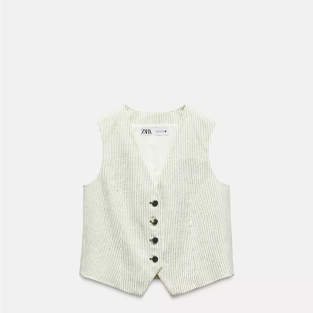 Zara Cream and green buttoned vest
